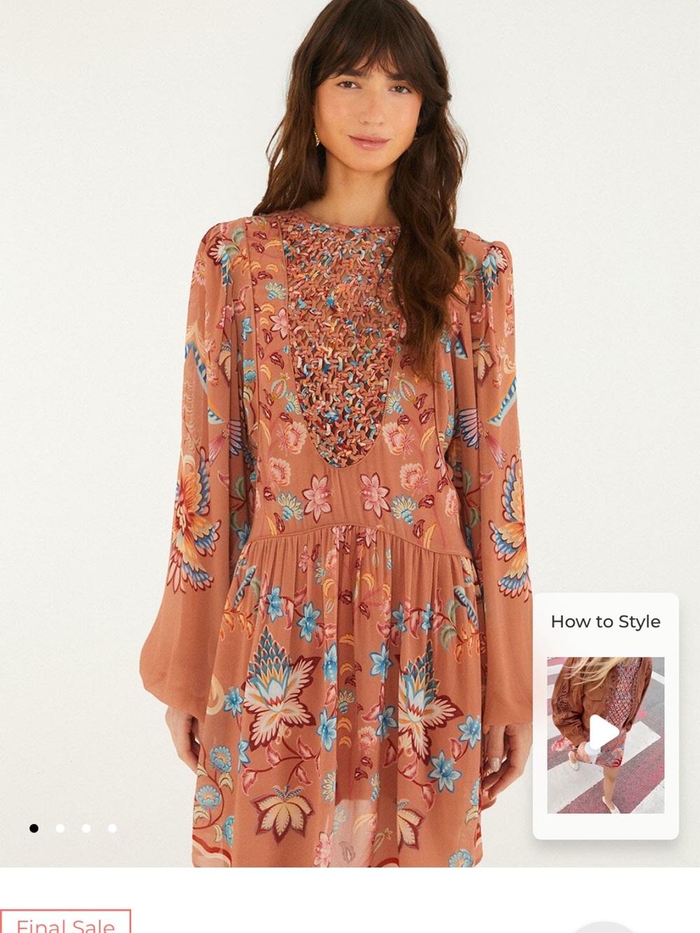 New Farm Rio Bohemian Floral Tiered Dress in Rust with blue Accents